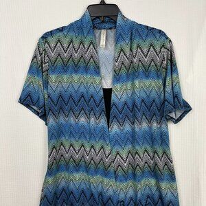 Per Seption Concept Tunic Top Women 1X Black White Red Chevron 3/4 Sleeve Blouse